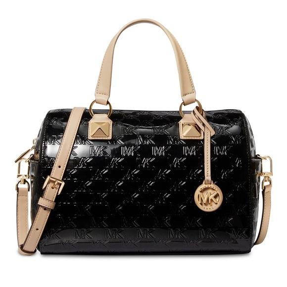 FINAL $$DROP!!BLACK PATENT MICHAEL KORS GRAYSON MEDIUM SACHEL AUTHENTIC - Picture 1 of 15